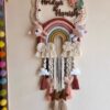 macrame earthy name hanging for kids room decor with rainbow, teddy and unicorn and pretty tassles